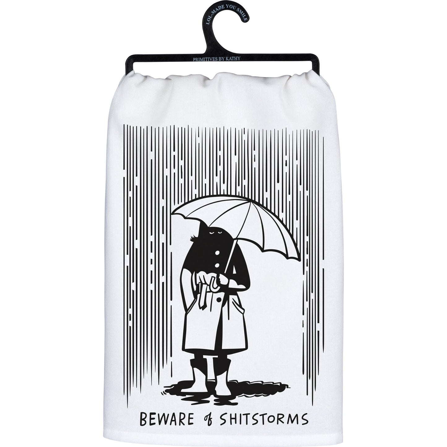 Beware Of Shitstorms Kitchen Towel | Black and White Cotton Hand Tea Dish Cloth | 28" x 28"
