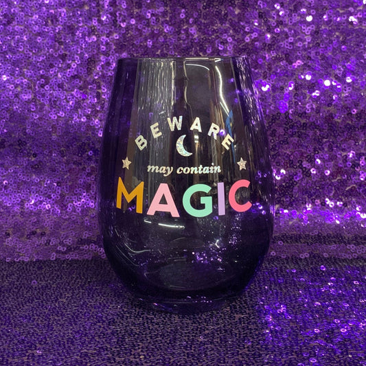 Beware of Magic Stemless Wine Glass in Black | 20 Oz