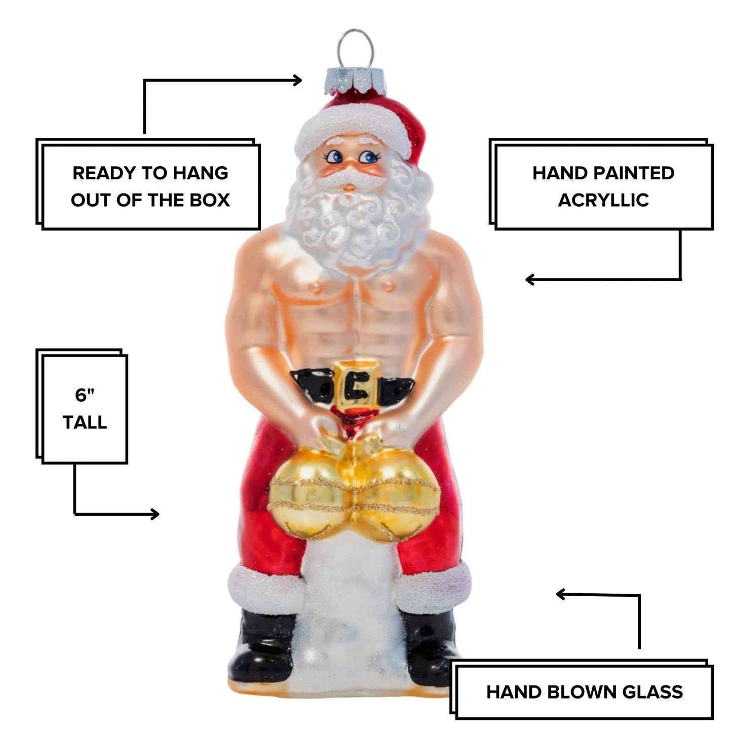 Big Balls Claus Hand-Blown Glass Christmas Holiday Ornament | Naughty Funny Xmas Gift