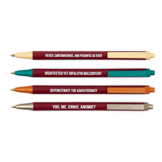 Big Vocabulary Pen Set | Set of 4 Ballpoint Black Ink Funny Nerdy Pens | Vexed, Cantankerous, and Pedantic