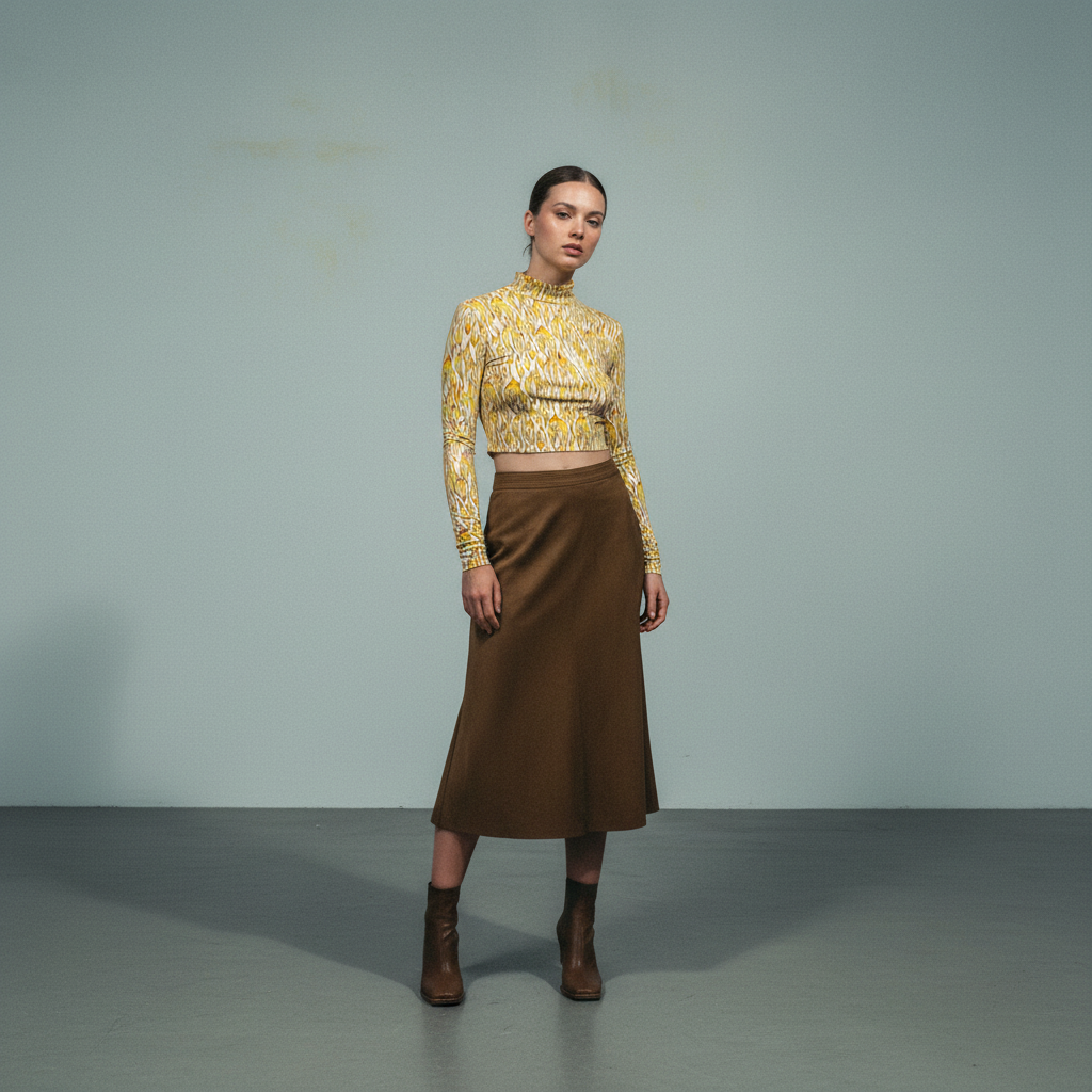 Biker Flame Mock Neck Long Sleeve Crop Top | Bold Printed Fitted Top [Sizes S–XL]