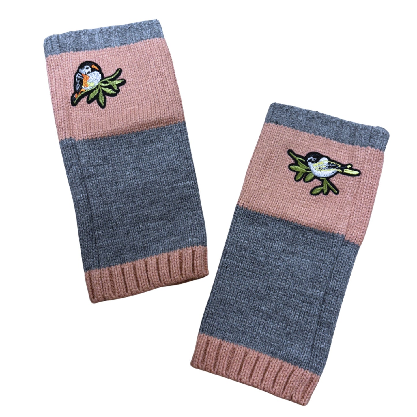 Bird Applique Arm Warmers | Fingerless Gloves in Black, Pink, or Green