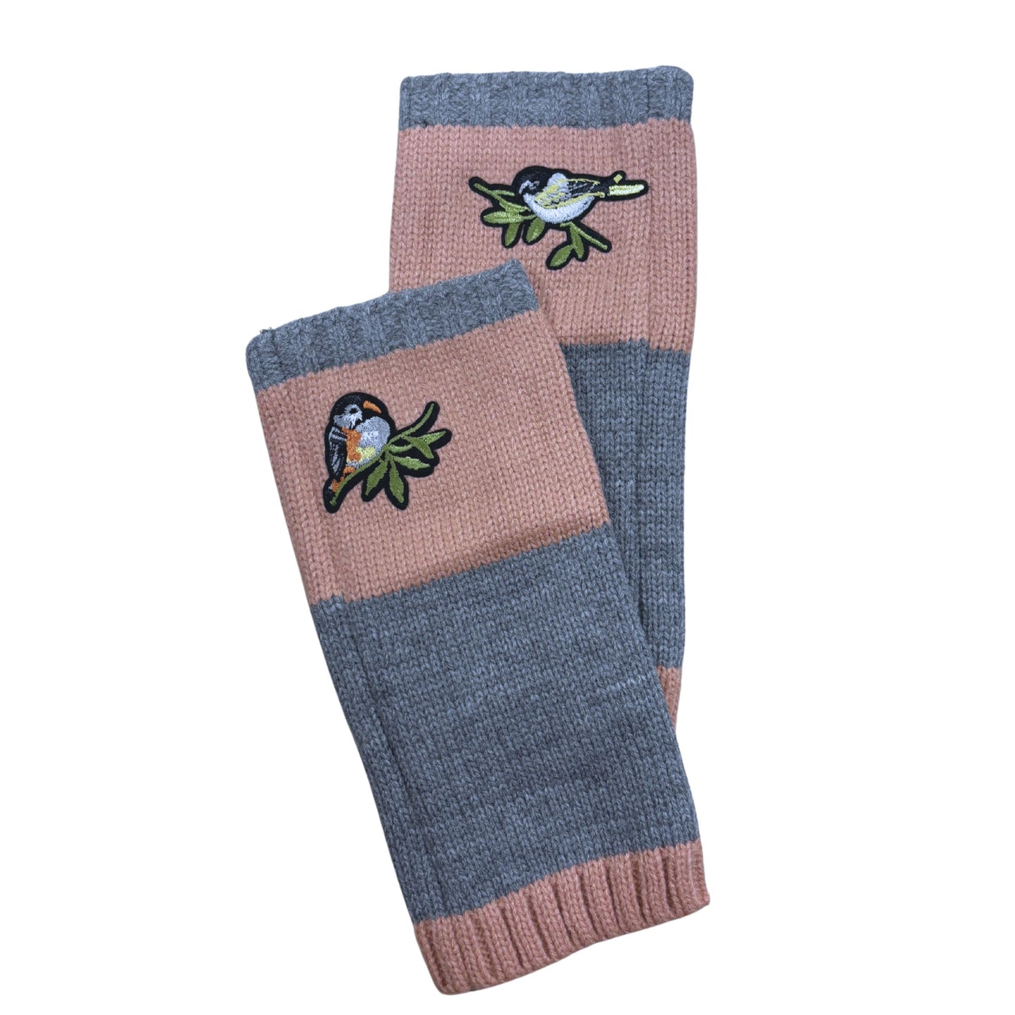 Bird Applique Arm Warmers | Fingerless Gloves in Black, Pink, or Green