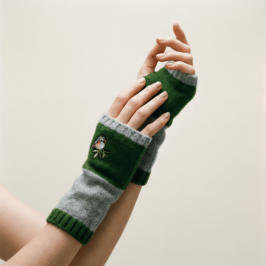 Bird Applique Arm Warmers | Fingerless Gloves in Black, Pink, or Green