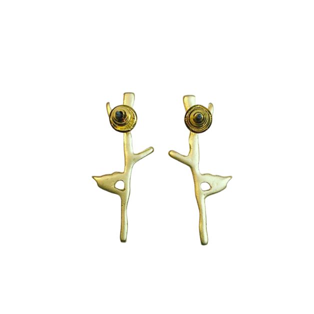 Bird and Twig Earrings in Gold