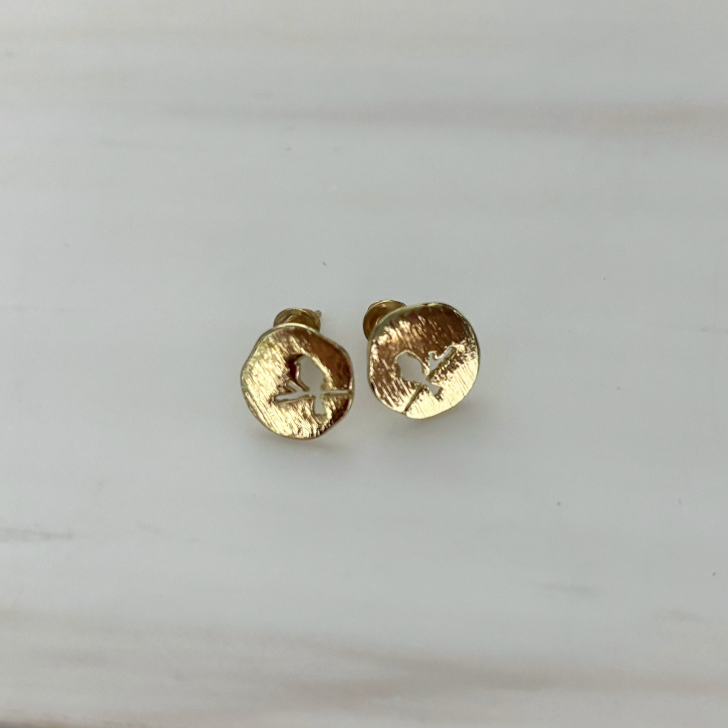 Bird on a Wire Gold Disc Earring