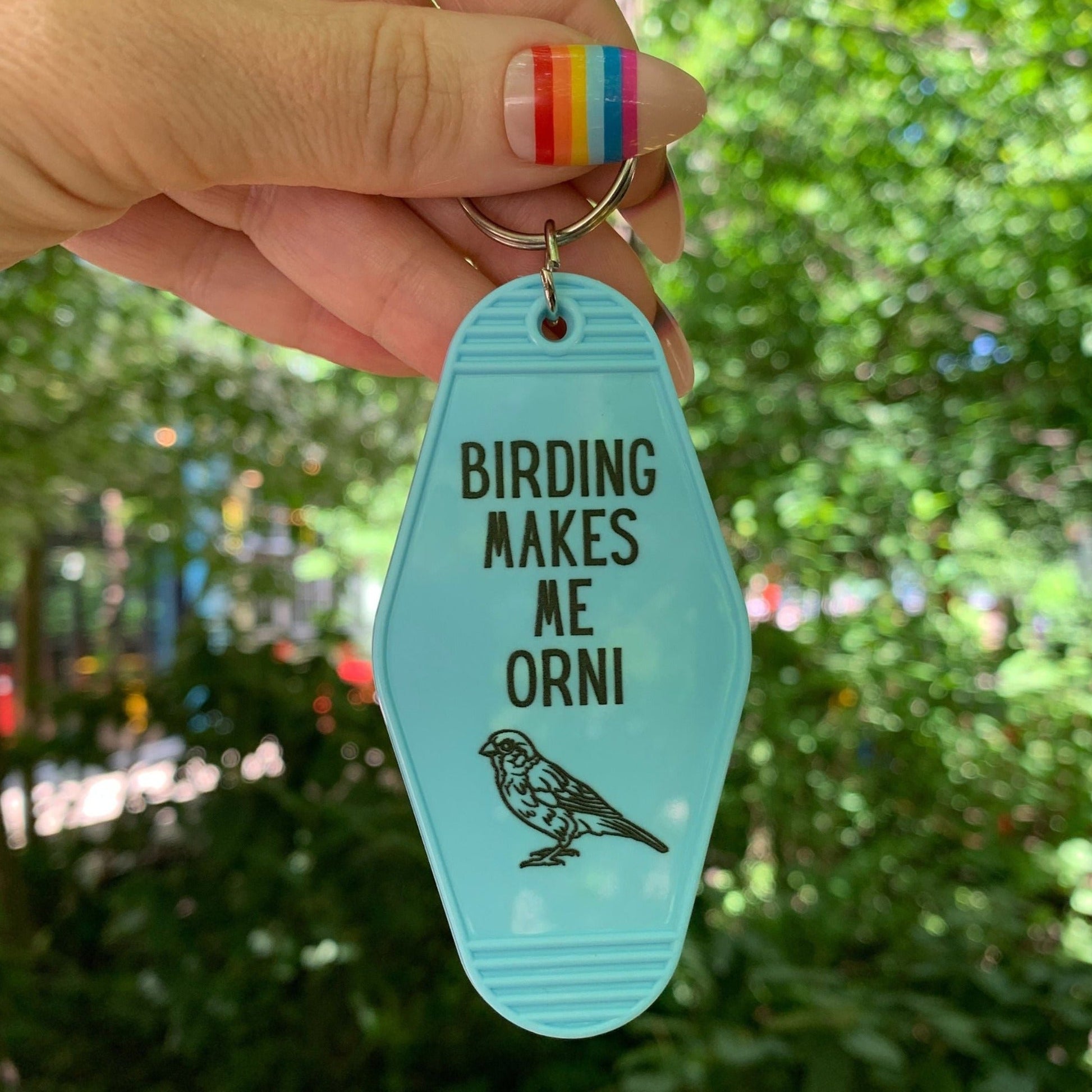 Birding Makes Me Orni Birdwatching Pun Motel Keychain