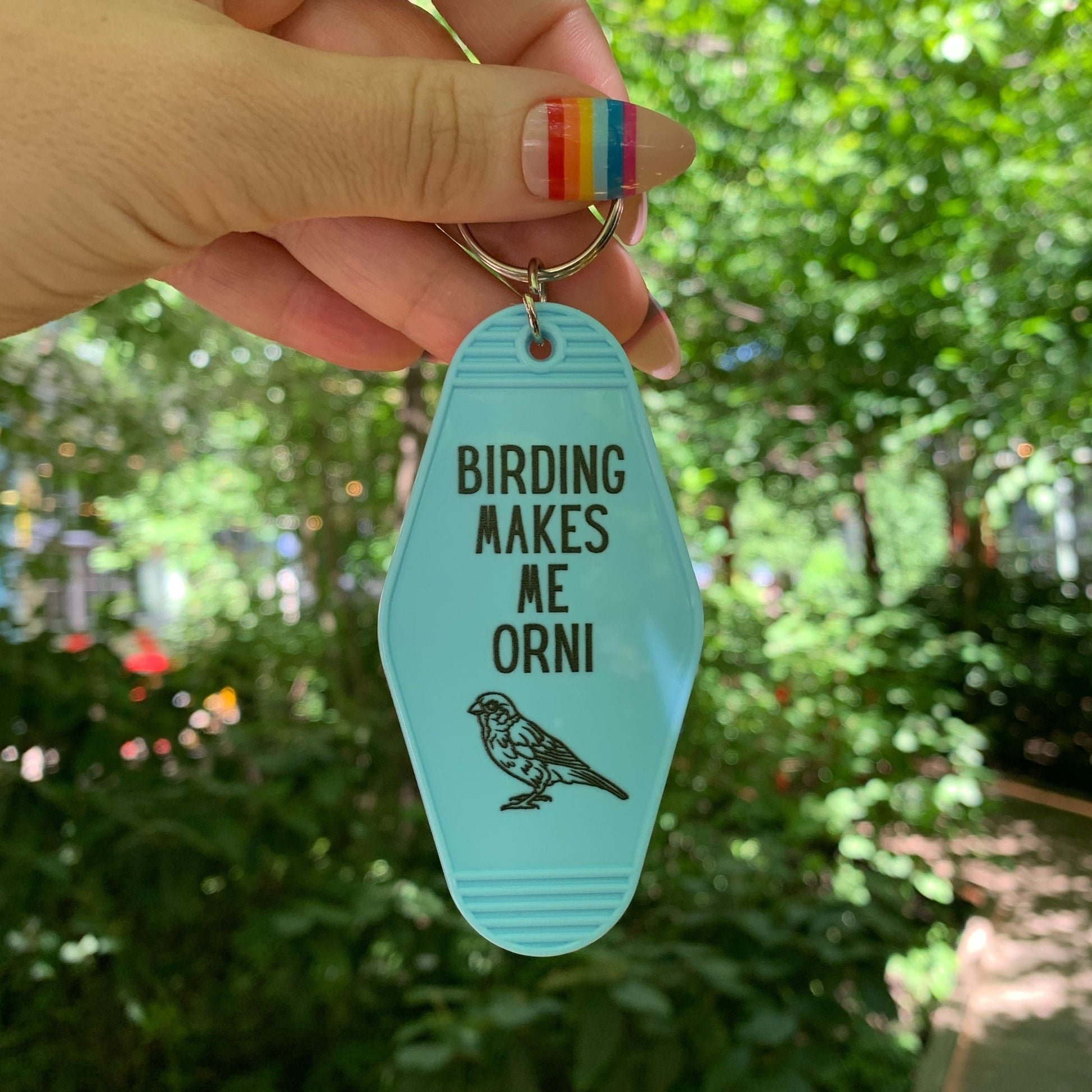 Birding Makes Me Orni Birdwatching Pun Motel Keychain