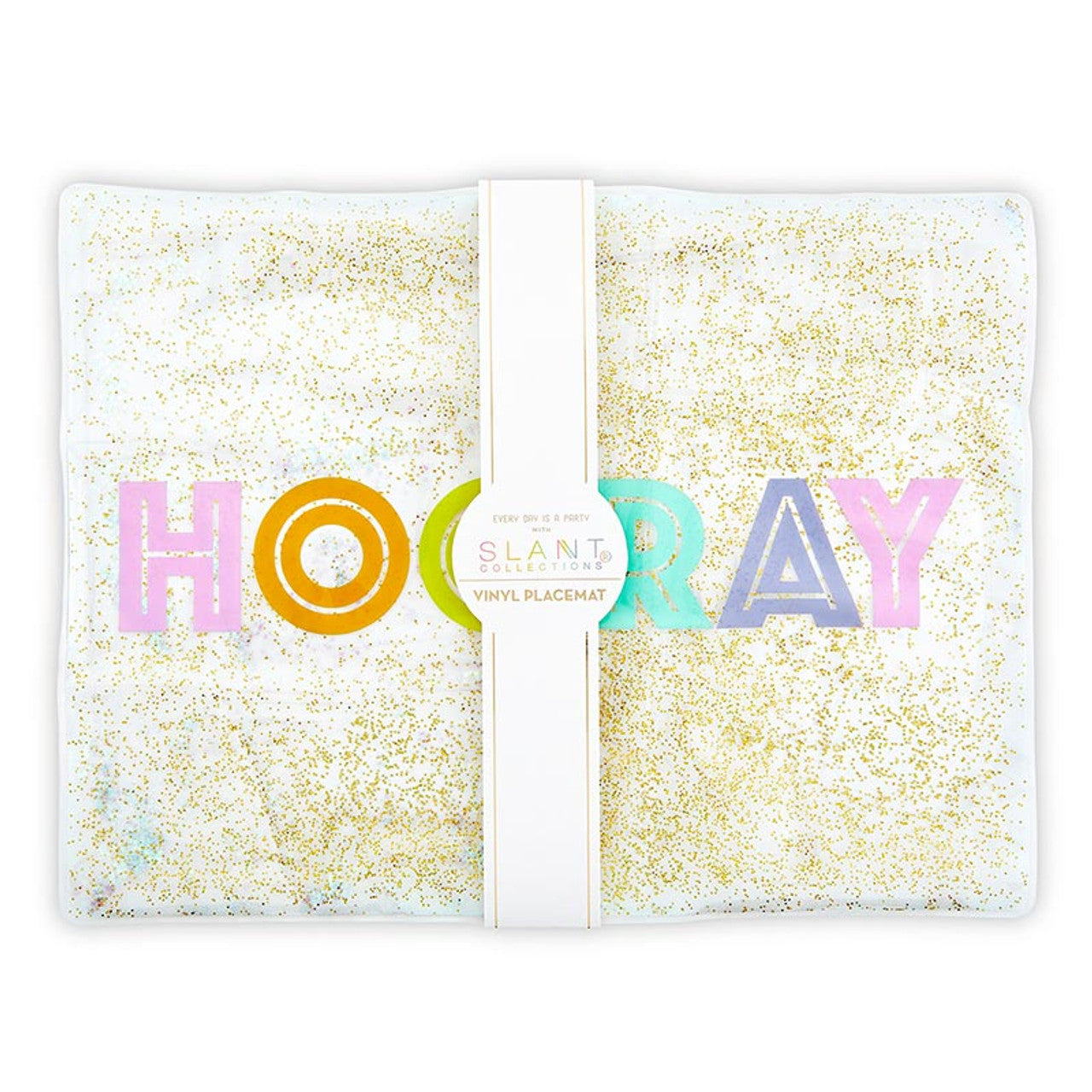 Birthday Girl/Boy "Hooray" Glitter Confetti Single Placemat | Reusable Vinyl Table Place Mat for Birthday Parties