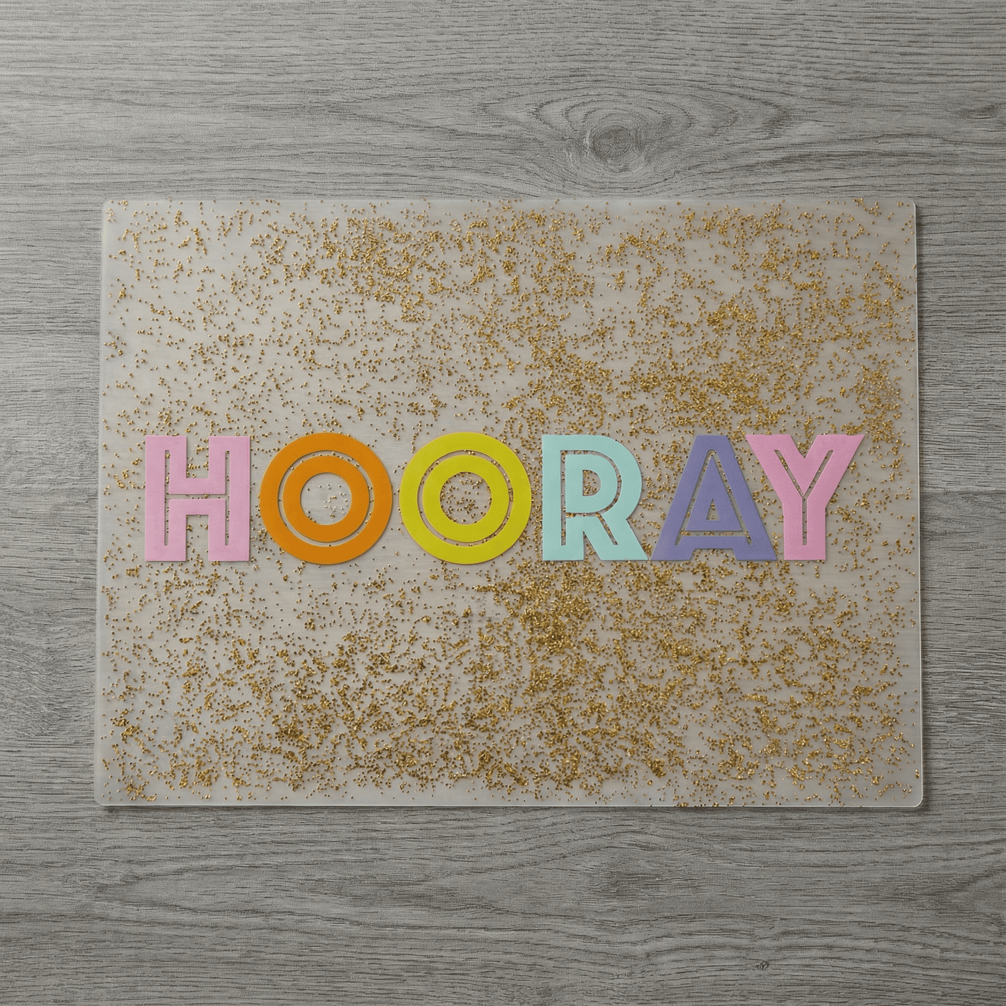 Birthday Girl/Boy "Hooray" Glitter Confetti Single Placemat | Reusable Vinyl Table Place Mat for Birthday Parties