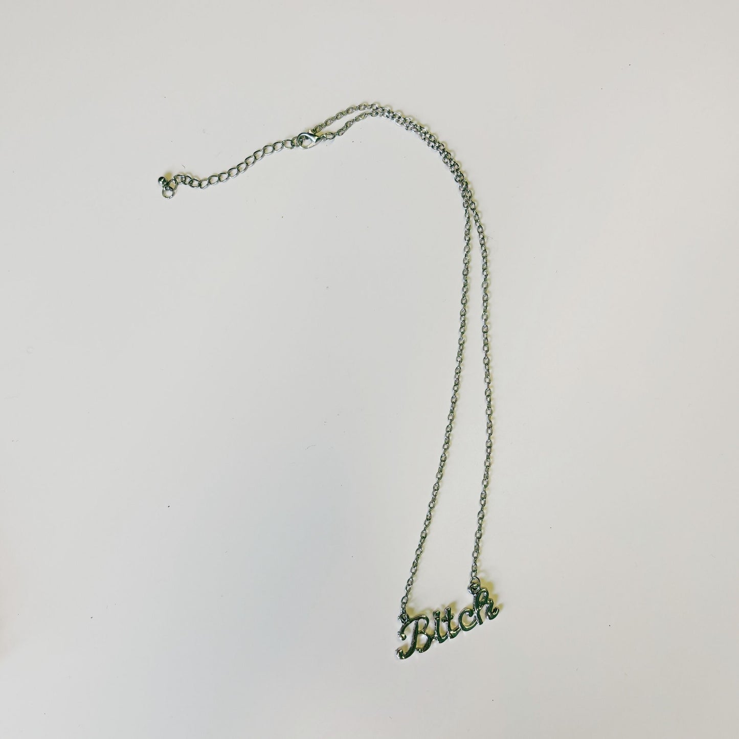 Bitch Script Nameplate Necklace in Silver