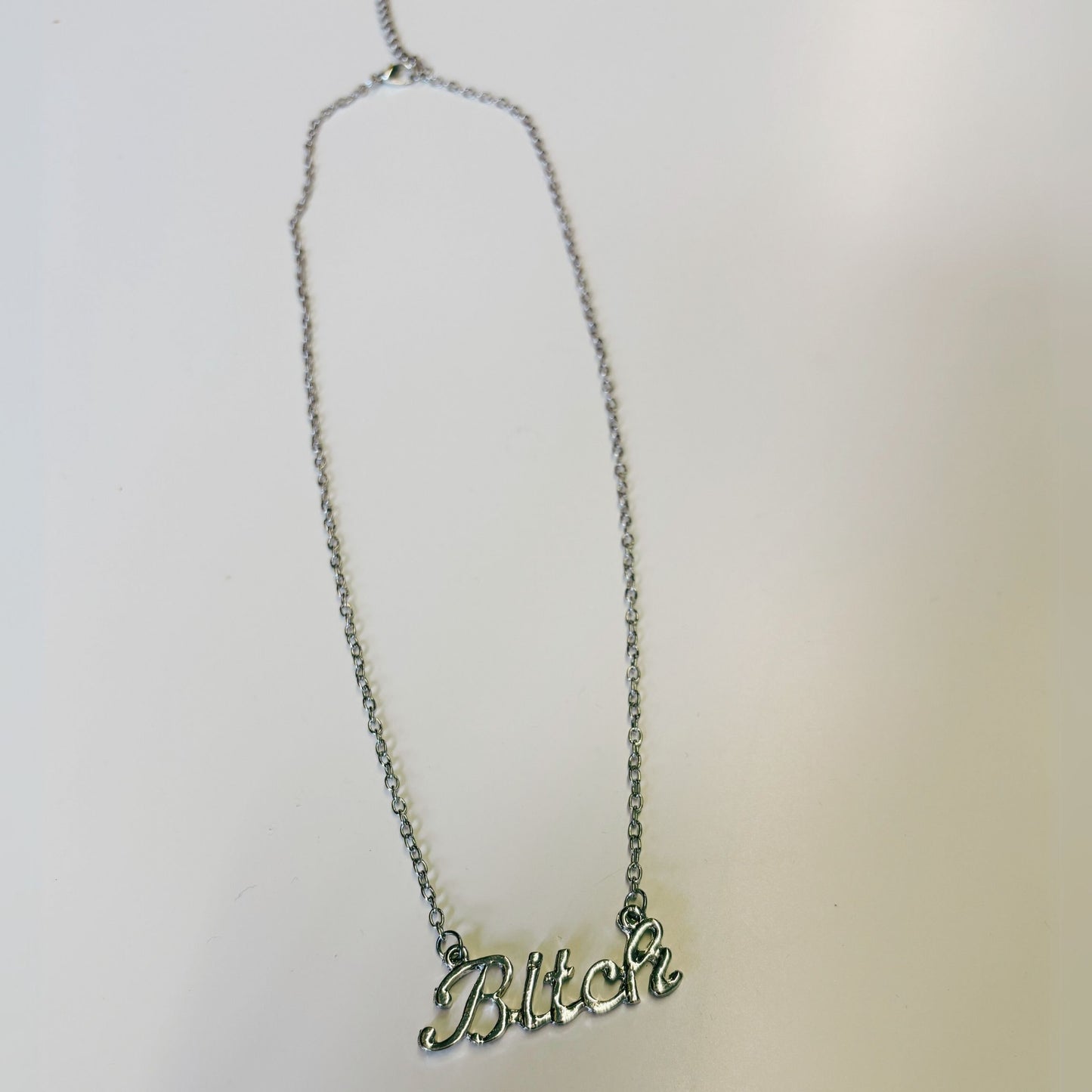 Bitch Script Nameplate Necklace in Silver