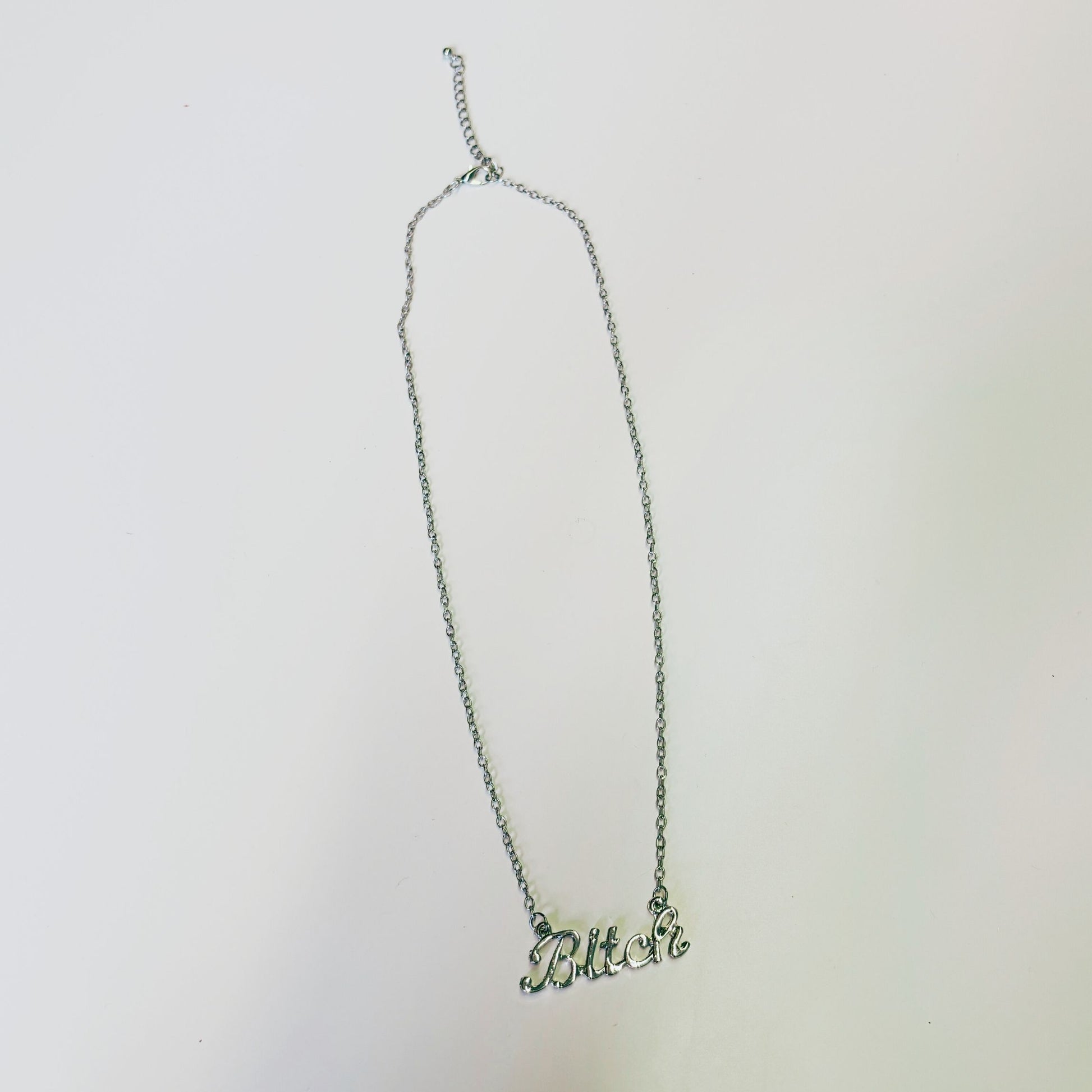 Bitch Script Nameplate Necklace in Silver