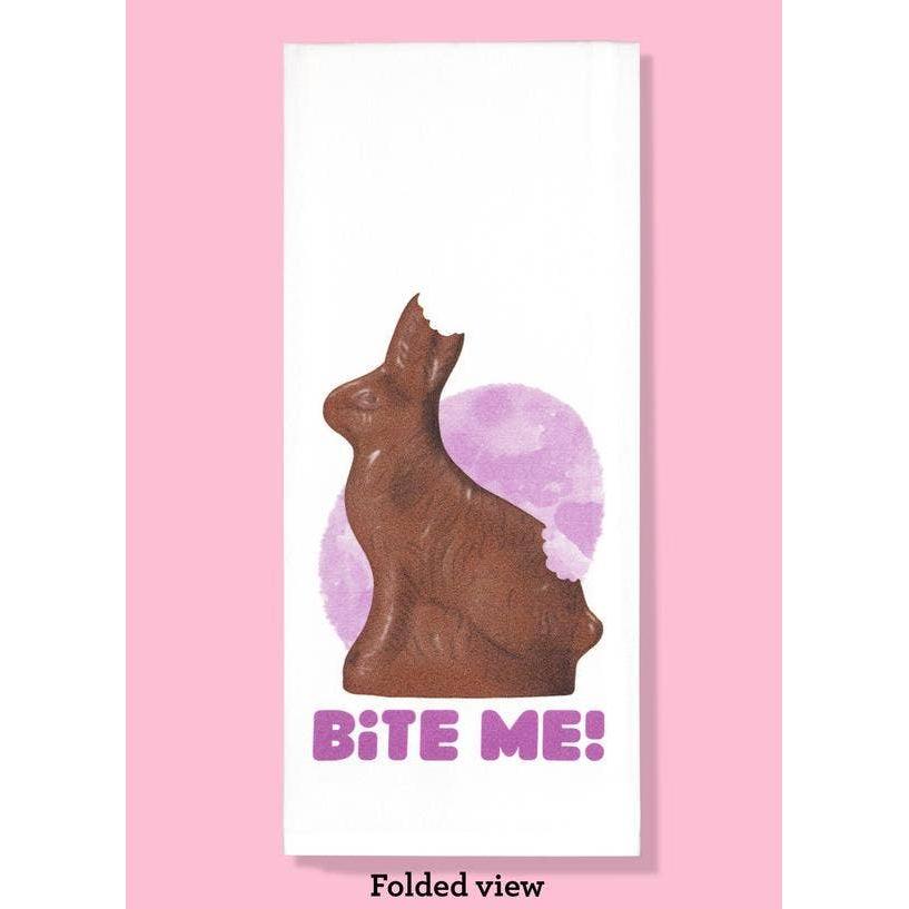 Bite Me Chocolate Bunny Kitchen Dishtowel | Cotton Hand Tea Dishcloth