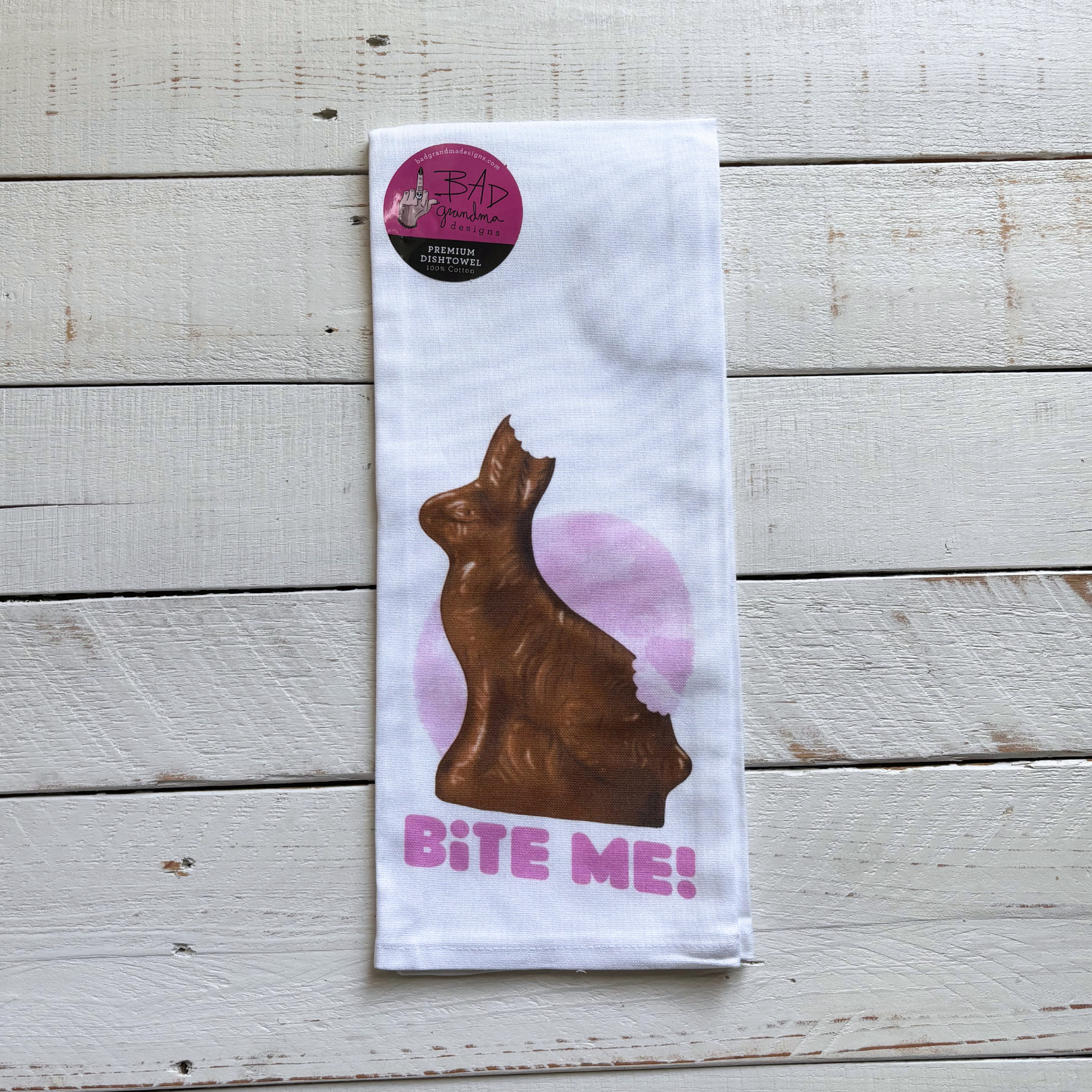 Bite Me Chocolate Bunny Kitchen Dishtowel | Cotton Hand Tea Dishcloth