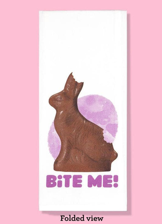 Bite Me Chocolate Bunny Kitchen Dishtowel | Cotton Hand Tea Dishcloth