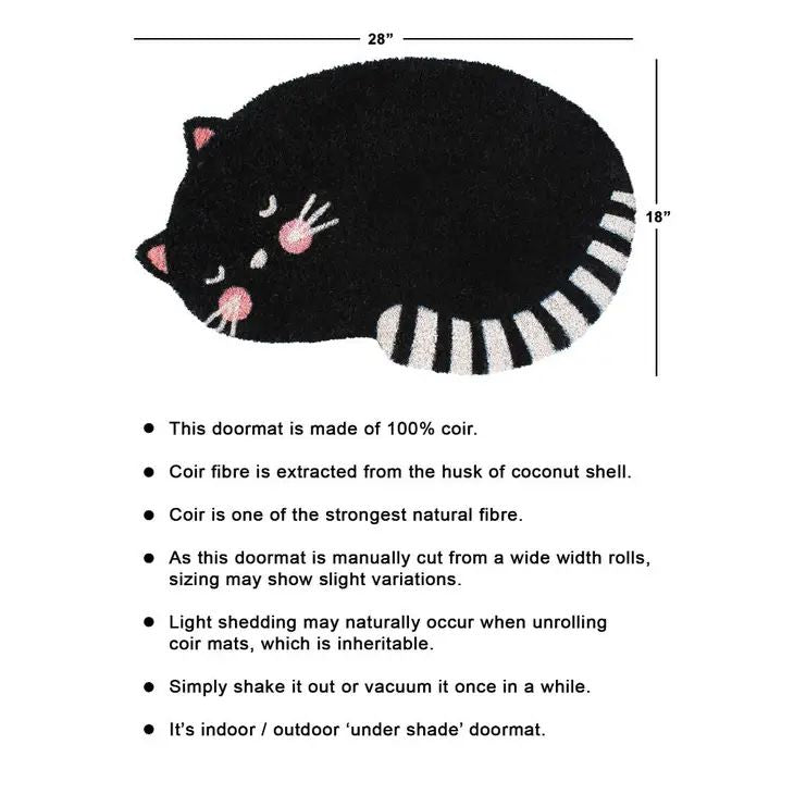 Black Cat Doormat in Natural Coir | Non-Slip Backing 18" X 28"
