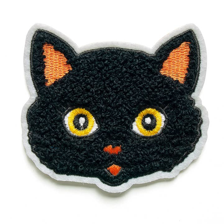 Black Cat Fuzzy Patch | 3.25" x 3" | Iron or Sew On