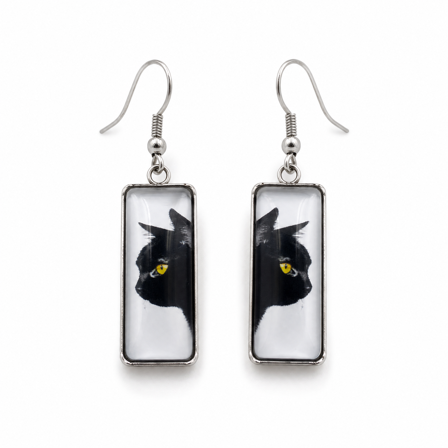 Black Cat Glass Bar Earrings | Unique Cat Lover Dangle Earrings