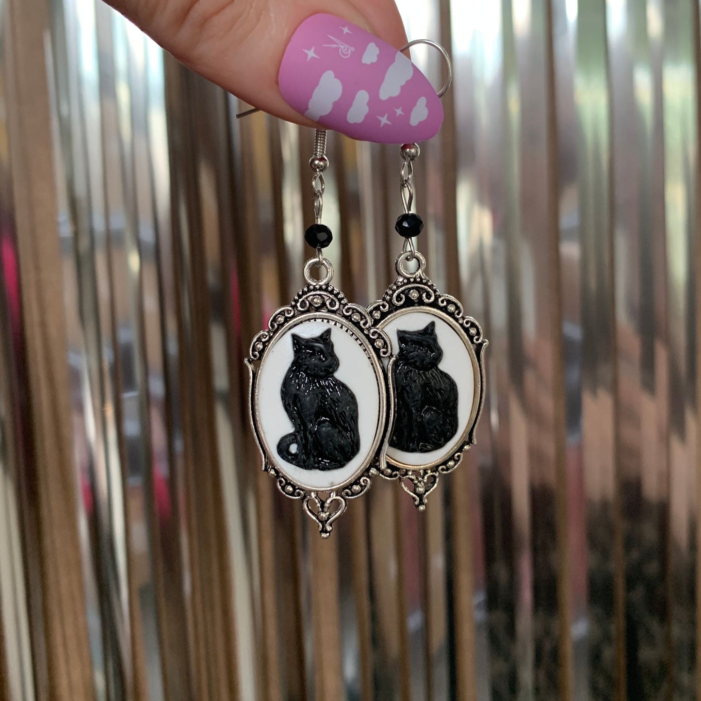 Black Cat Gothic Cameo Earrings