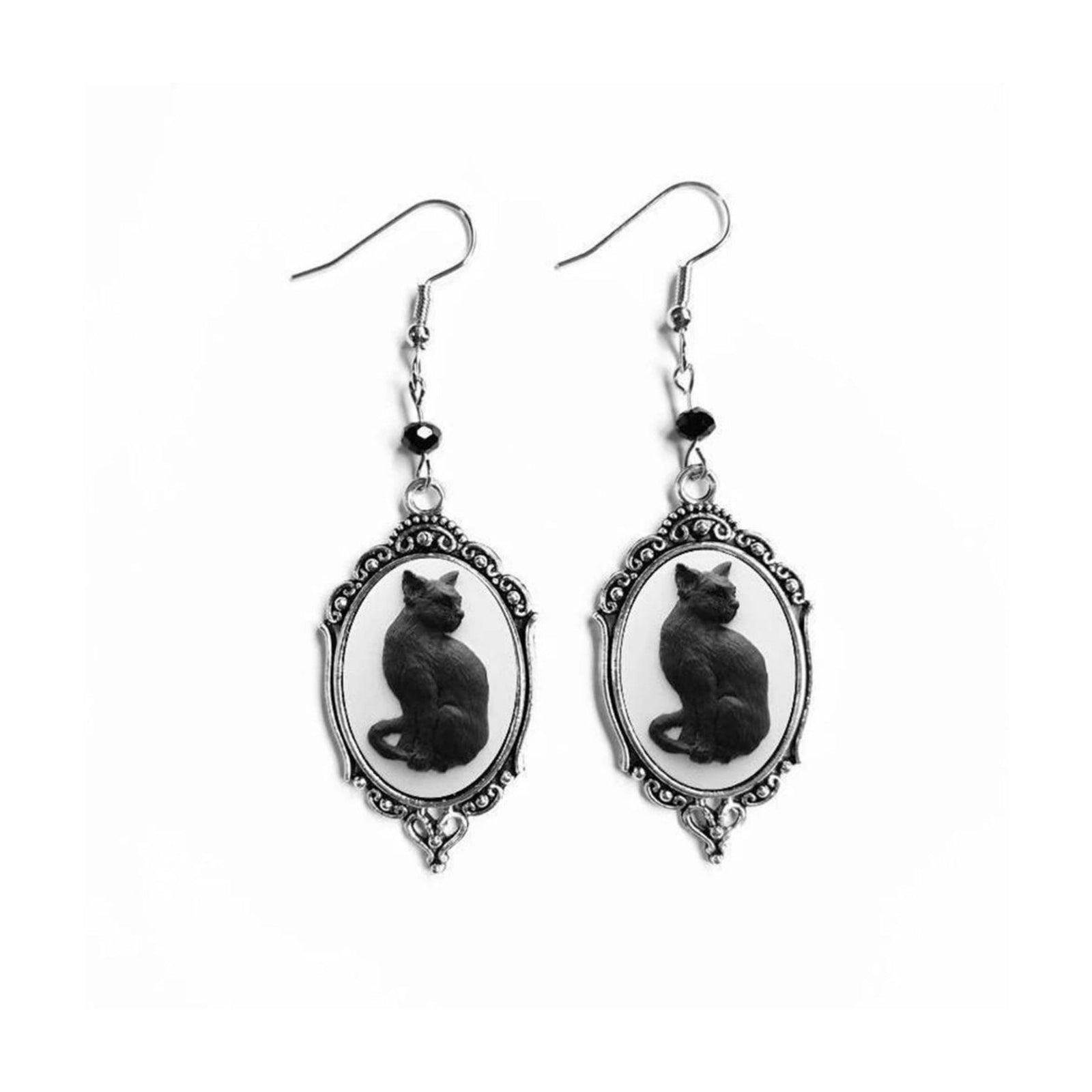 Black Cat Gothic Cameo Earrings