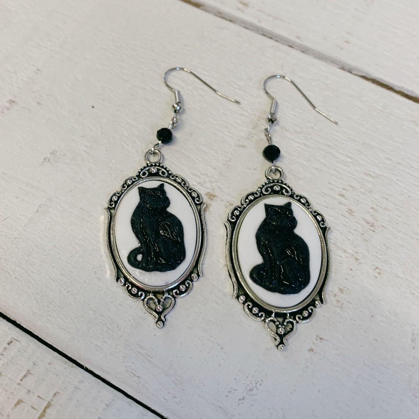 Black Cat Gothic Cameo Earrings