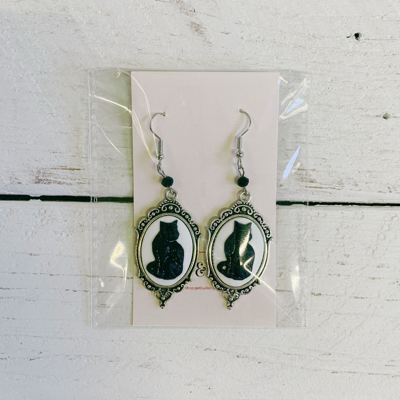 Black Cat Gothic Cameo Earrings