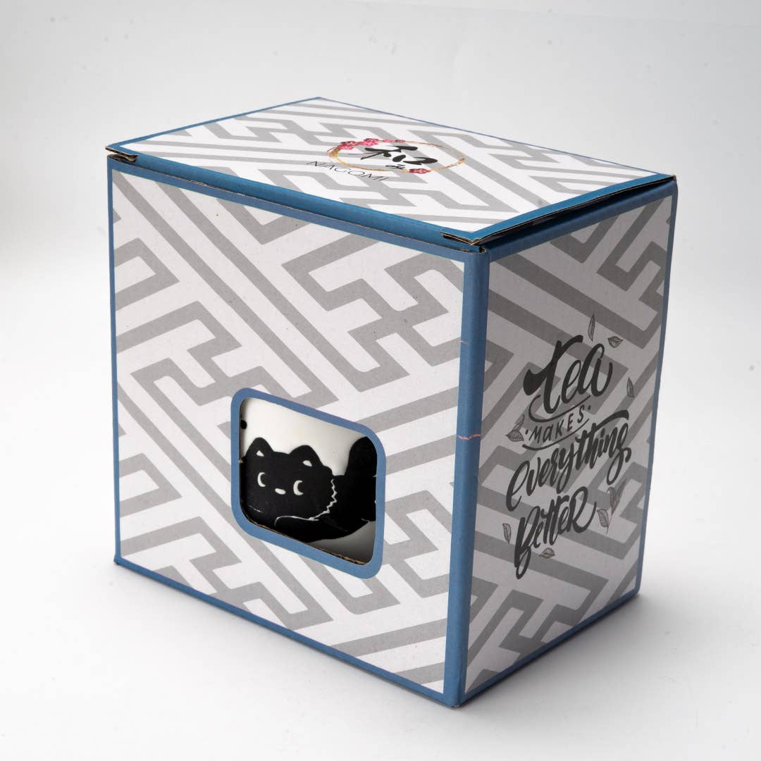 Black Cat Mug with Lid & Spoon | Stoneware Coffee Cup | Gift for Cat Lovers | 13oz