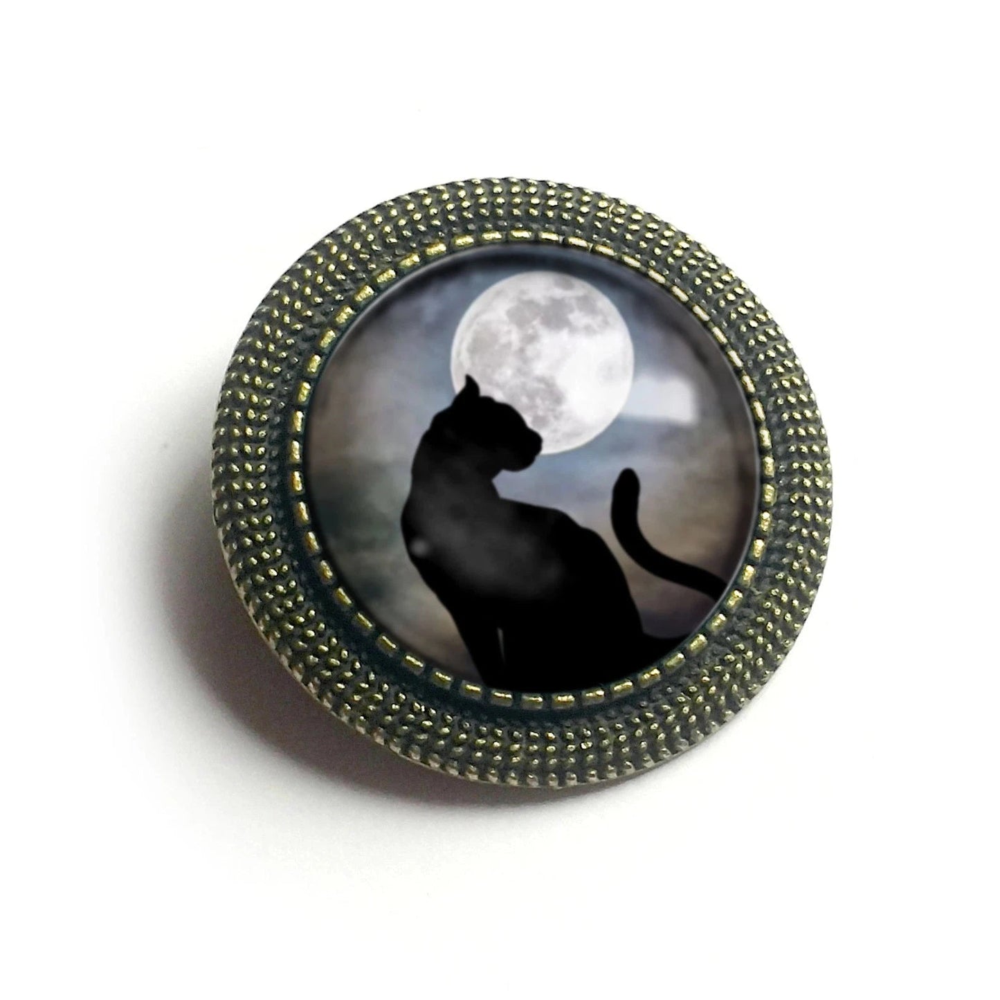 Black Cat and Full Moon Brooch | Goth, Halloween | Handmade in the US