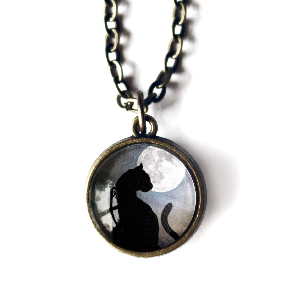 Black Cat and Full Moon Simple Reversible Pendant Necklace-Divine Iguana-The Bullish Store