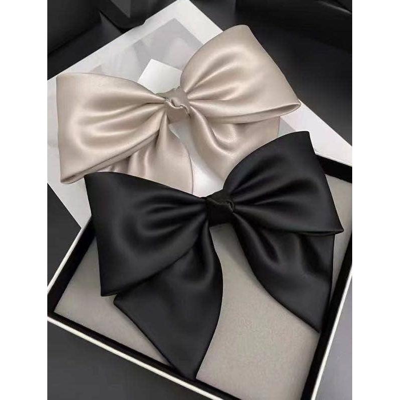 Black & Cream Hair Bow Barrettes | Women's Bow Hair Clips | One Size