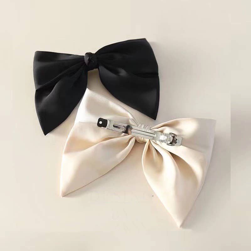 Black & Cream Hair Bow Barrettes | Women's Bow Hair Clips | One Size