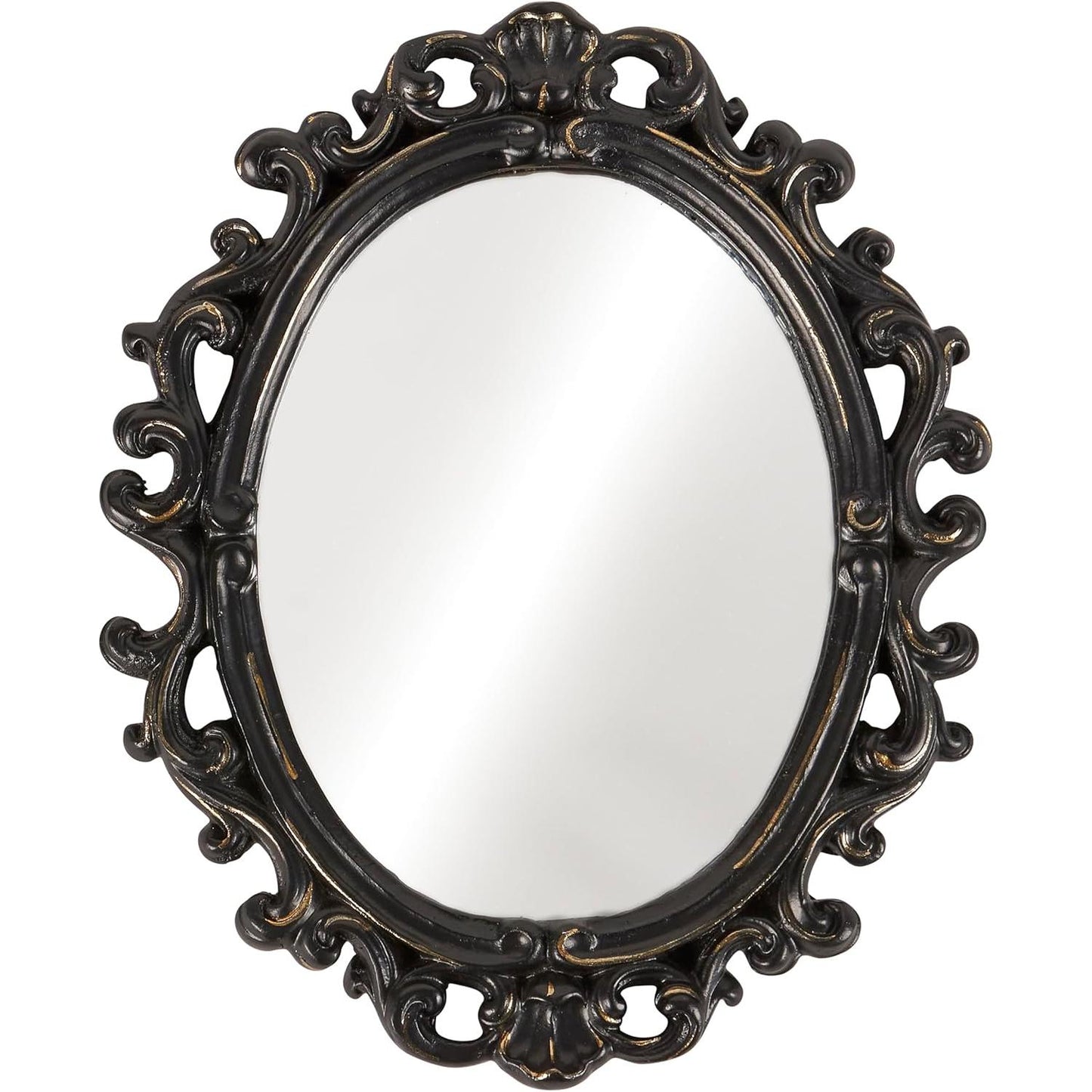 Black Filigree Mini Oval Mirror | Vintage Small Moody Gothic Wall Mirror  7.75" L x 6.25" W