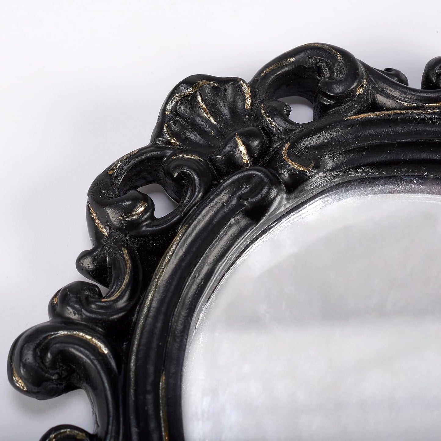 Black Filigree Mini Oval Mirror | Vintage Small Moody Gothic Wall Mirror  7.75" L x 6.25" W