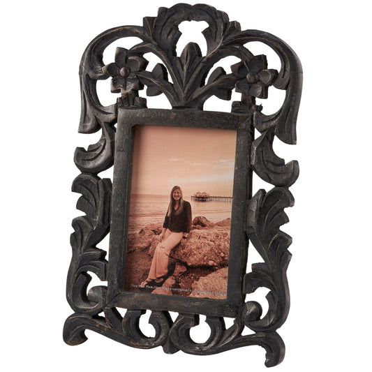 Black Filigree Wood & Glass Photo Frame | Fits 4" x 6" | 8.5" x 13.5"