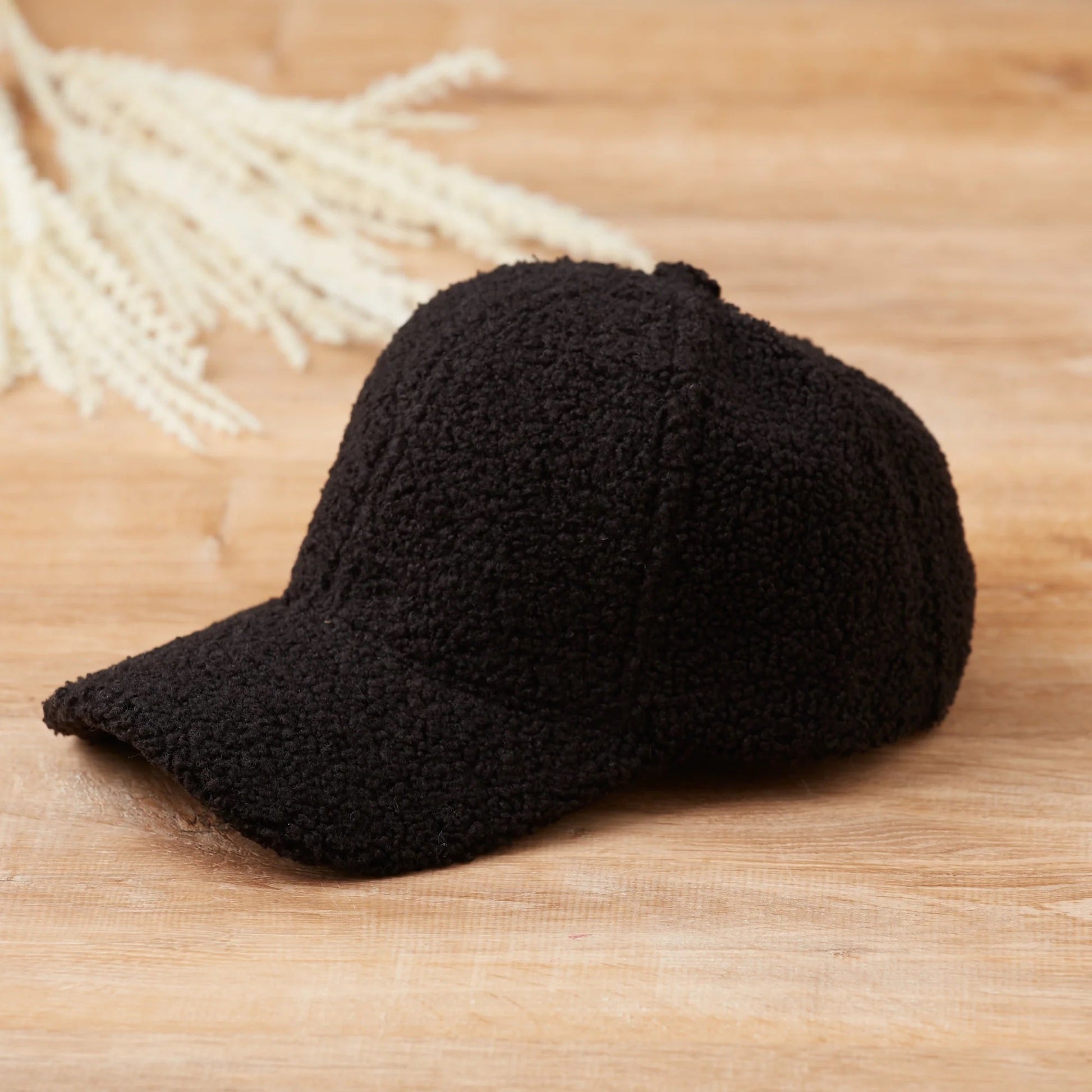 Black Fleece Ball Cap Mens Unisex Sherpa Style Fall Winter Hat