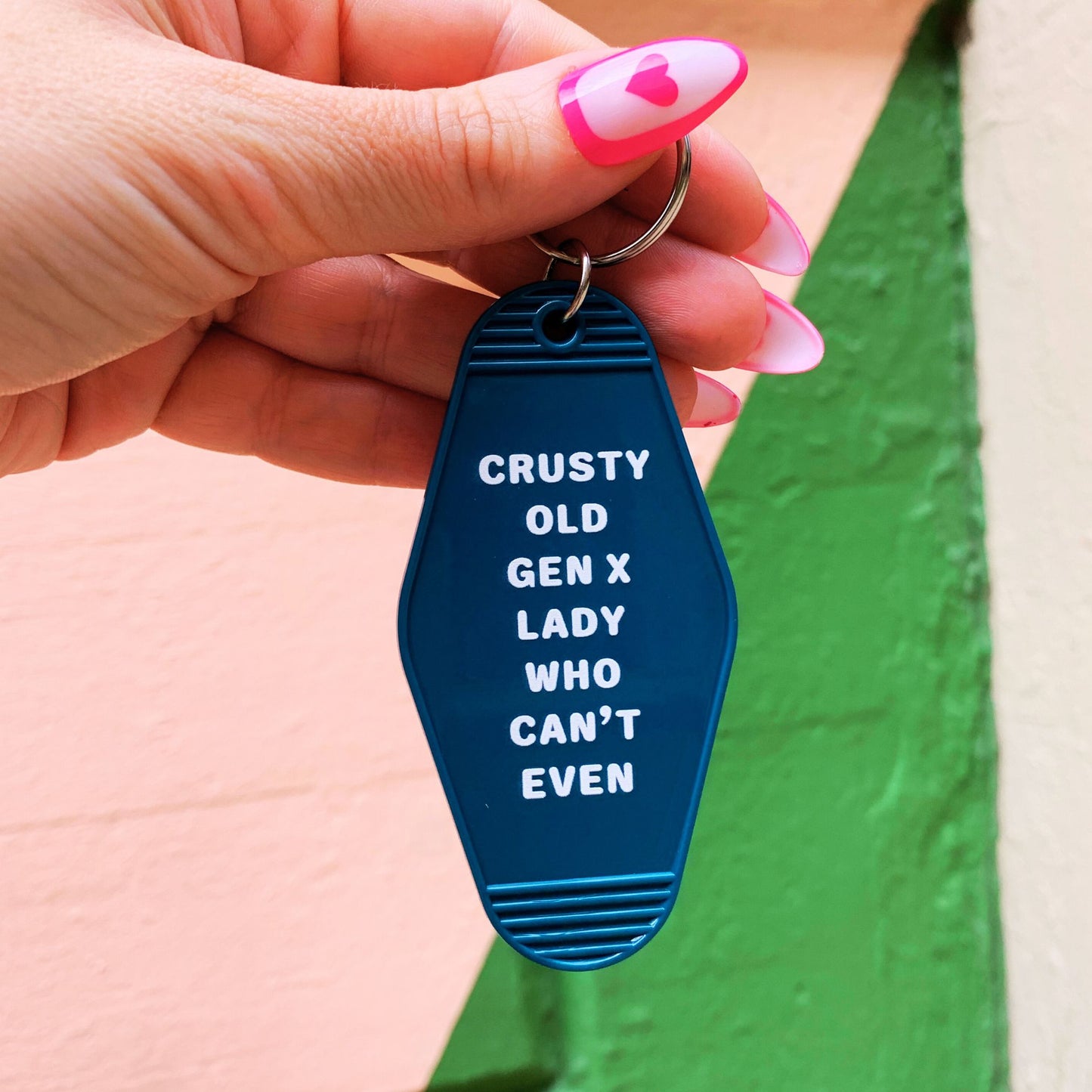 Black Friday Sale - Crusty Old Gen X Lady Who Can't Even Motel Keychain in Blue