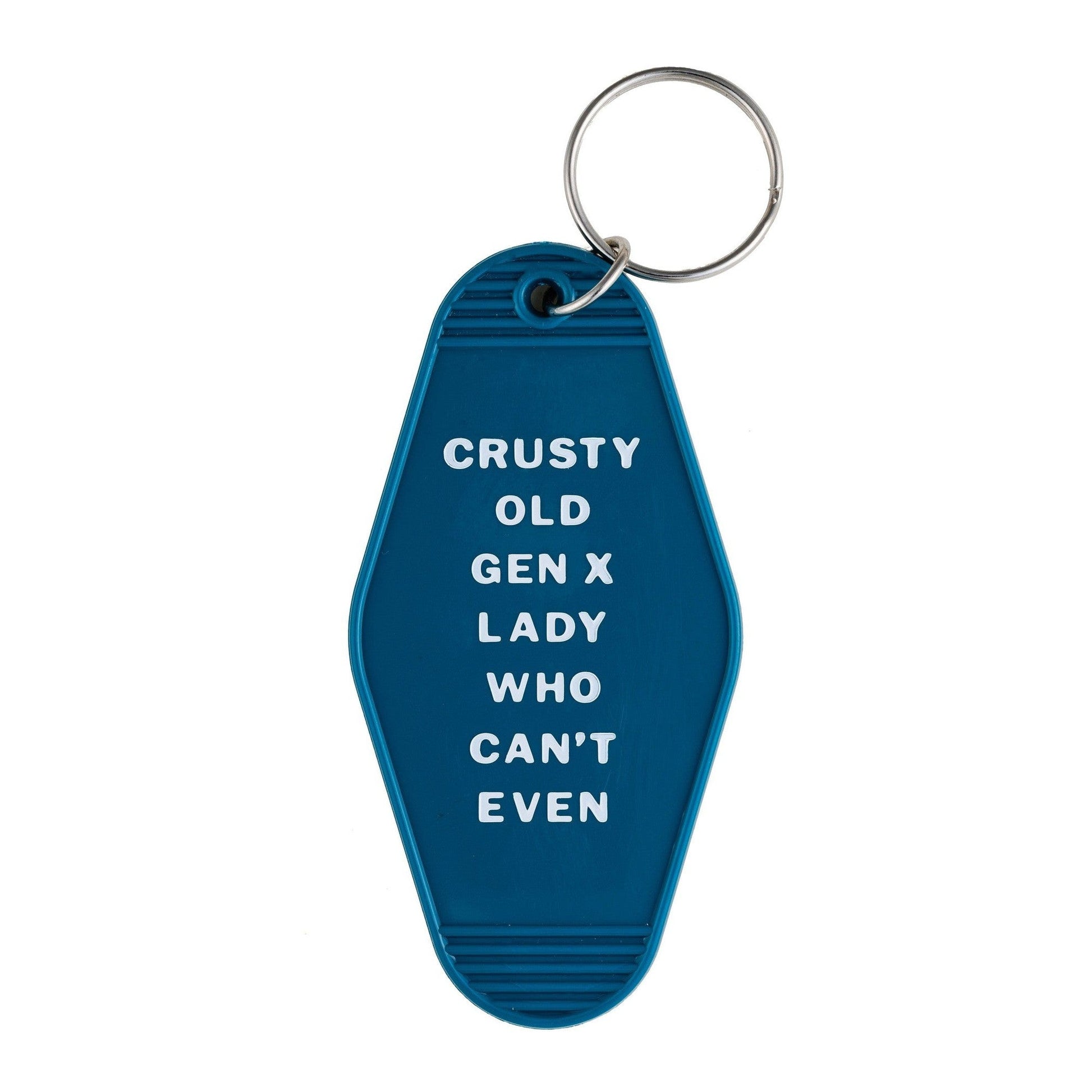 Black Friday Sale - Crusty Old Gen X Lady Who Can't Even Motel Keychain in Blue