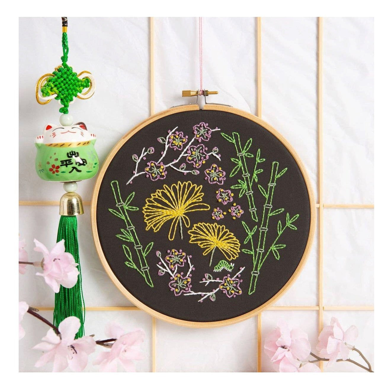 Black Japanese Garden Embroidery Kit | Made in the UK