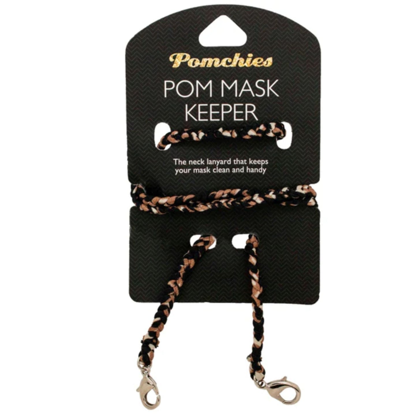 Black Leopard Face Mask Holder | Woven Neck Lanyard with Clips