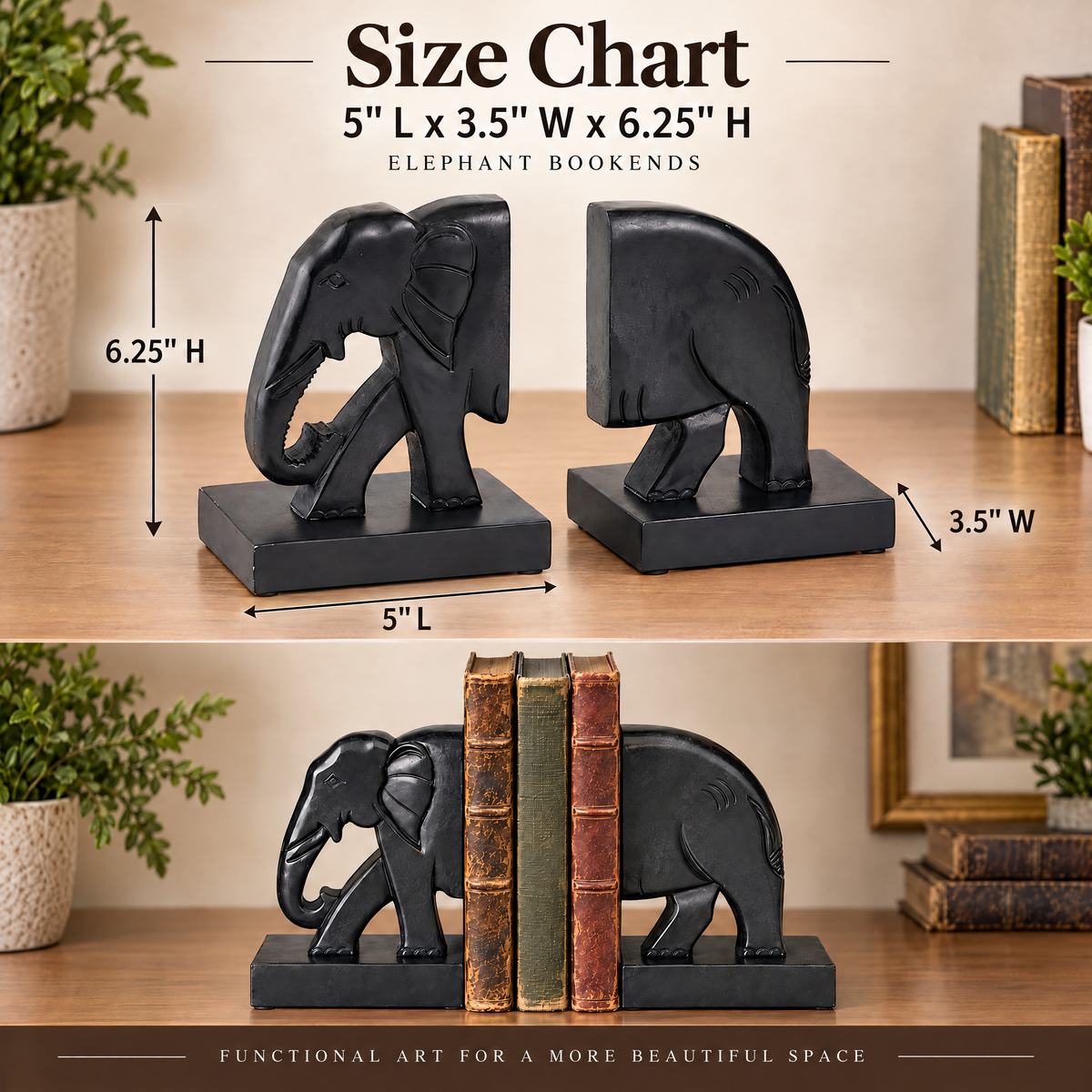 Black Marble Elephant Bookend | Elegant Modern Home & Office Décor-47th & Main-The Bullish Store