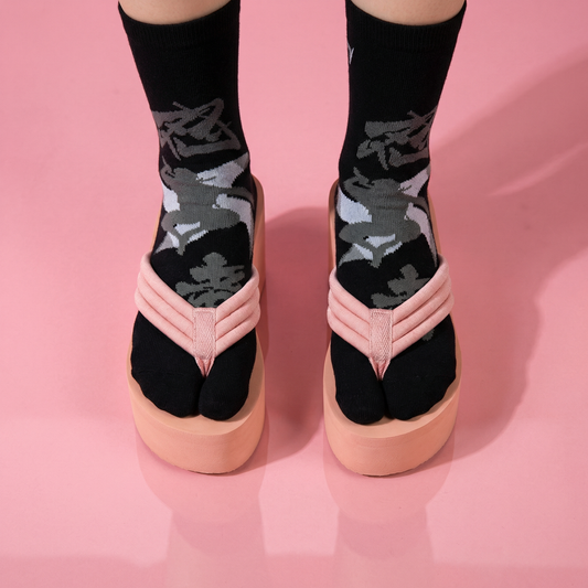 Black Ninja Split Toe Tabi Socks | Japanese Style Big Toe Crew Socks for Sandals & Flip Flops