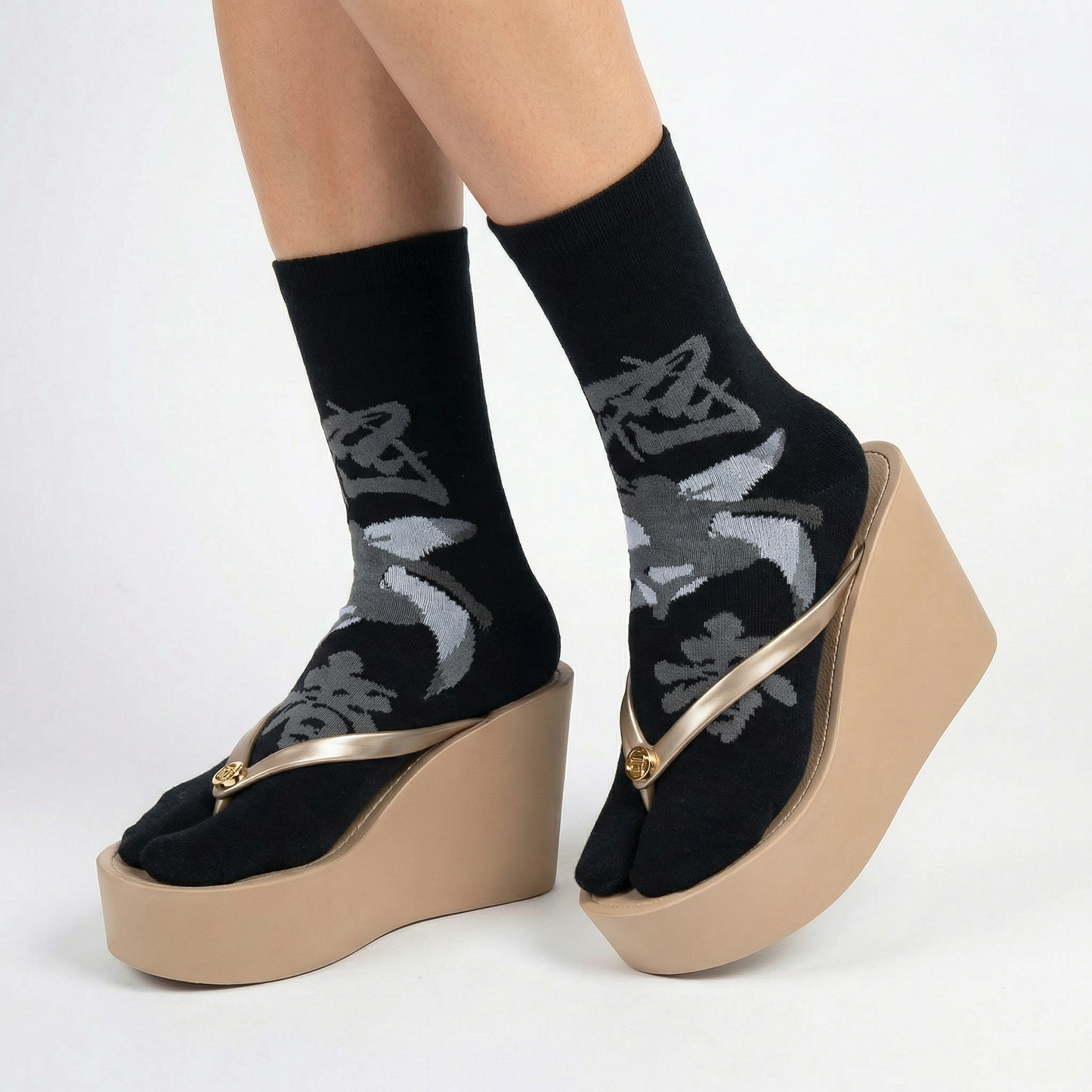 Black Ninja Split Toe Tabi Socks | Japanese Style Big Toe Crew Socks for Sandals & Flip Flops