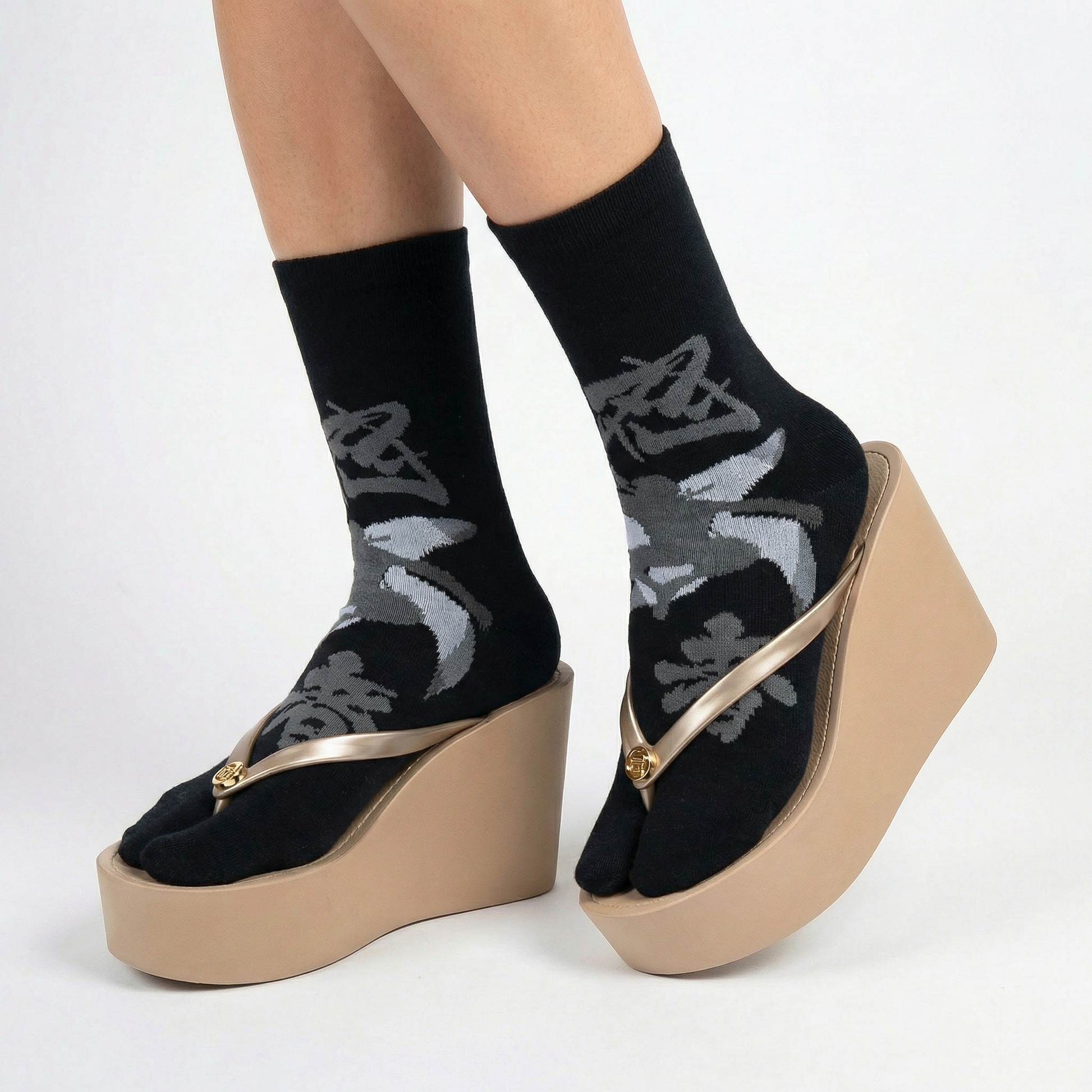 Black Ninja Split Toe Tabi Socks | Japanese Style Big Toe Crew Socks for Sandals & Flip Flops