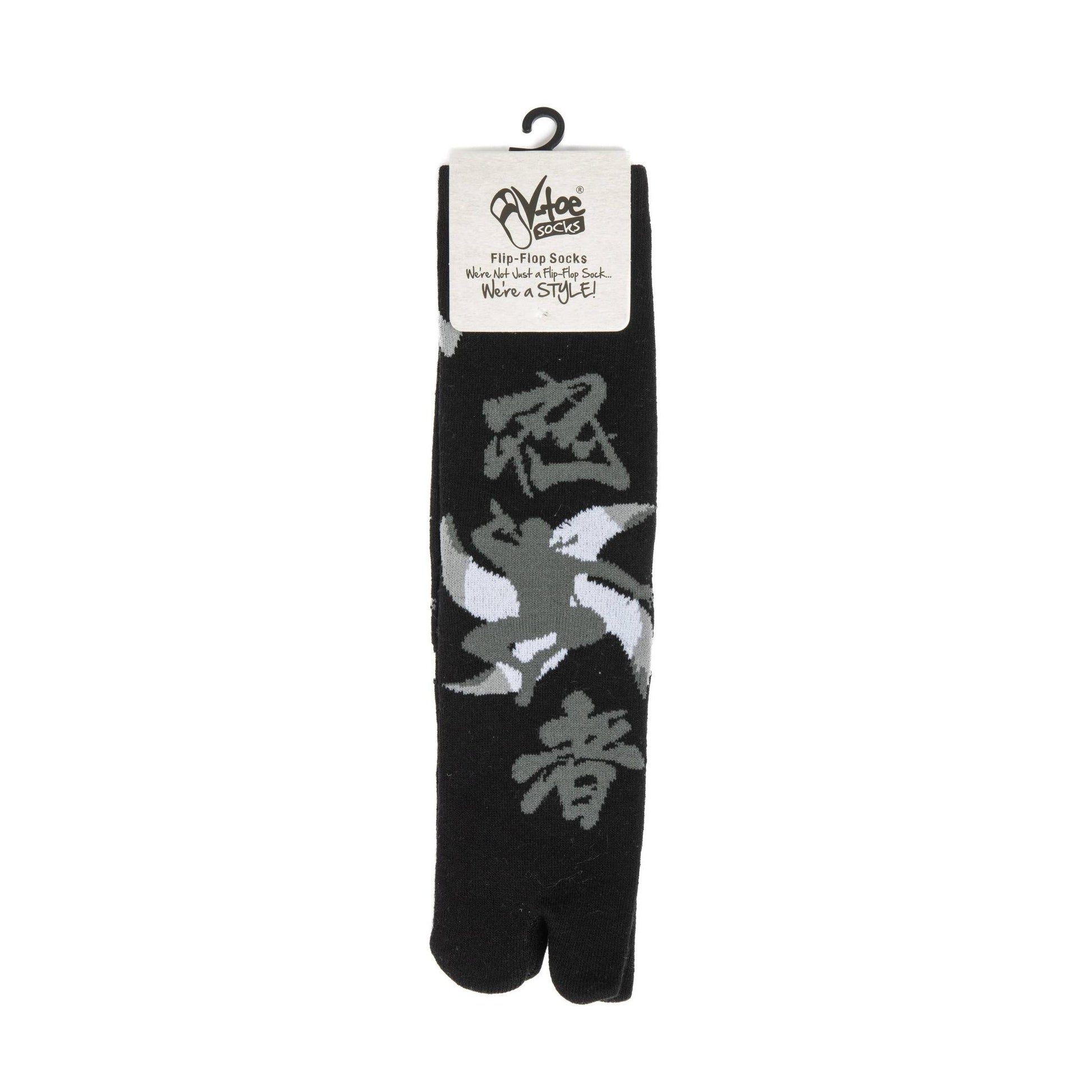 Black Ninja Split Toe Tabi Socks | Japanese Style Big Toe Crew Socks for Sandals & Flip Flops