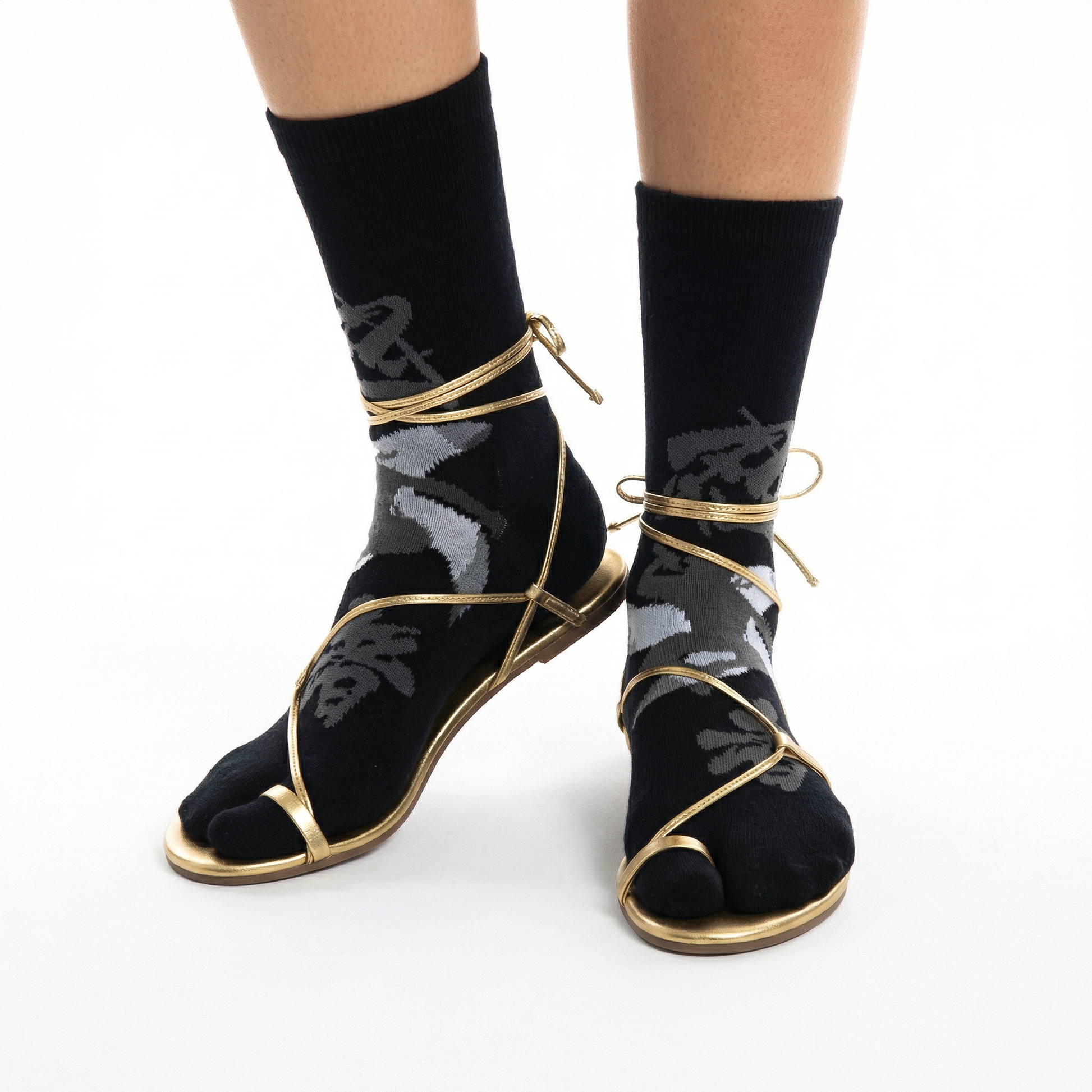 Black Ninja Split Toe Tabi Socks | Japanese Style Big Toe Crew Socks for Sandals & Flip Flops