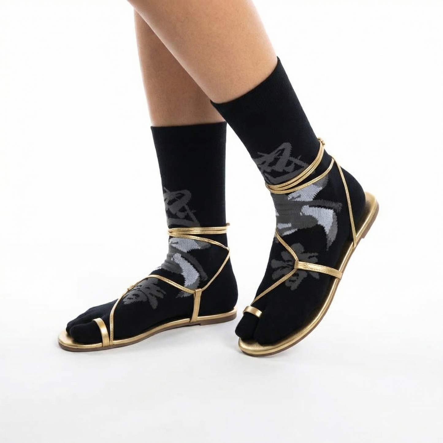 Black Ninja Split Toe Tabi Socks | Japanese Style Big Toe Crew Socks for Sandals & Flip Flops