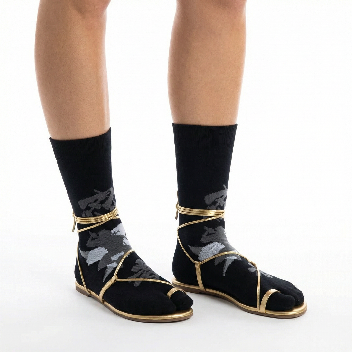 Black Ninja Split Toe Tabi Socks | Japanese Style Big Toe Crew Socks for Sandals & Flip Flops