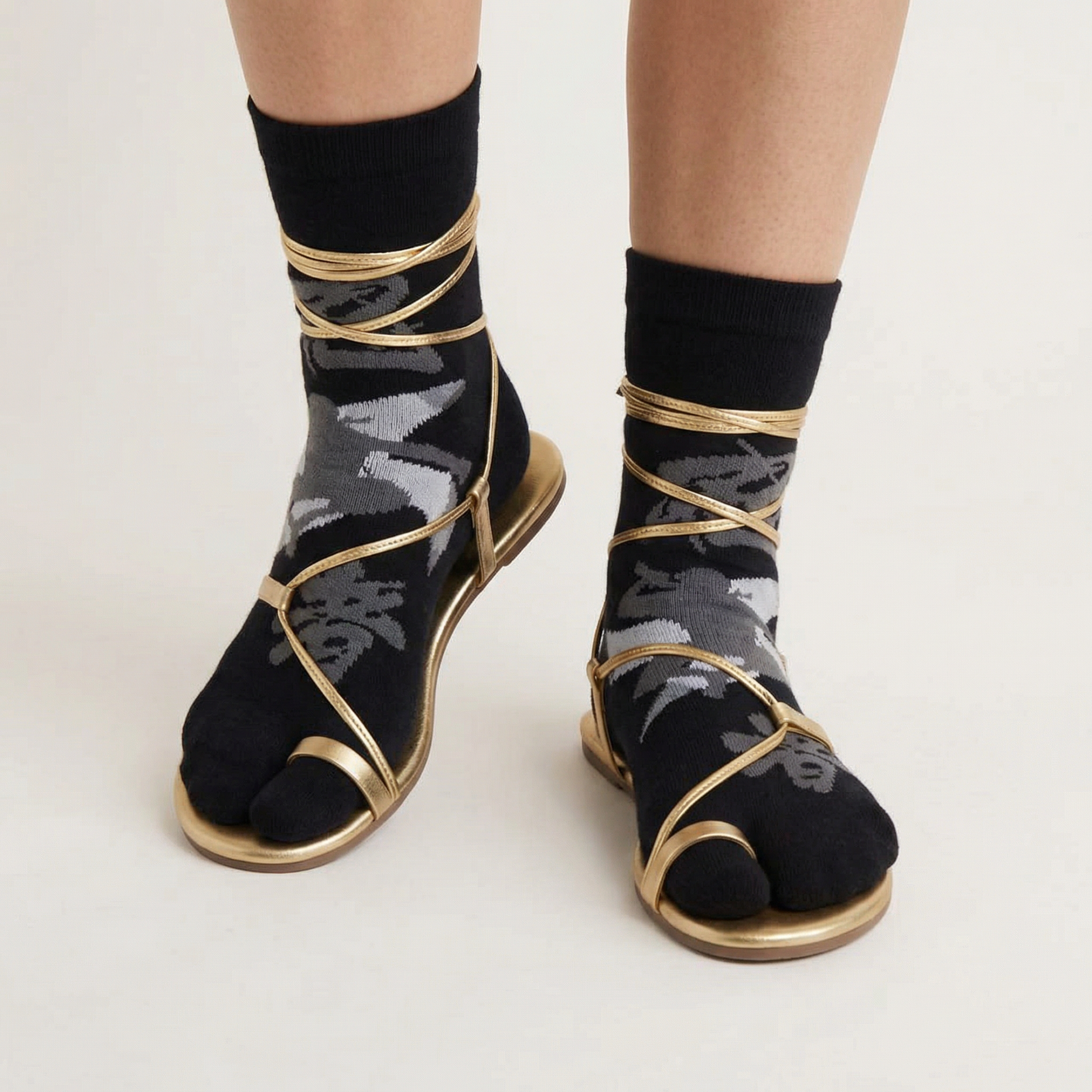 Black Ninja Split Toe Tabi Socks | Japanese Style Big Toe Crew Socks for Sandals & Flip Flops