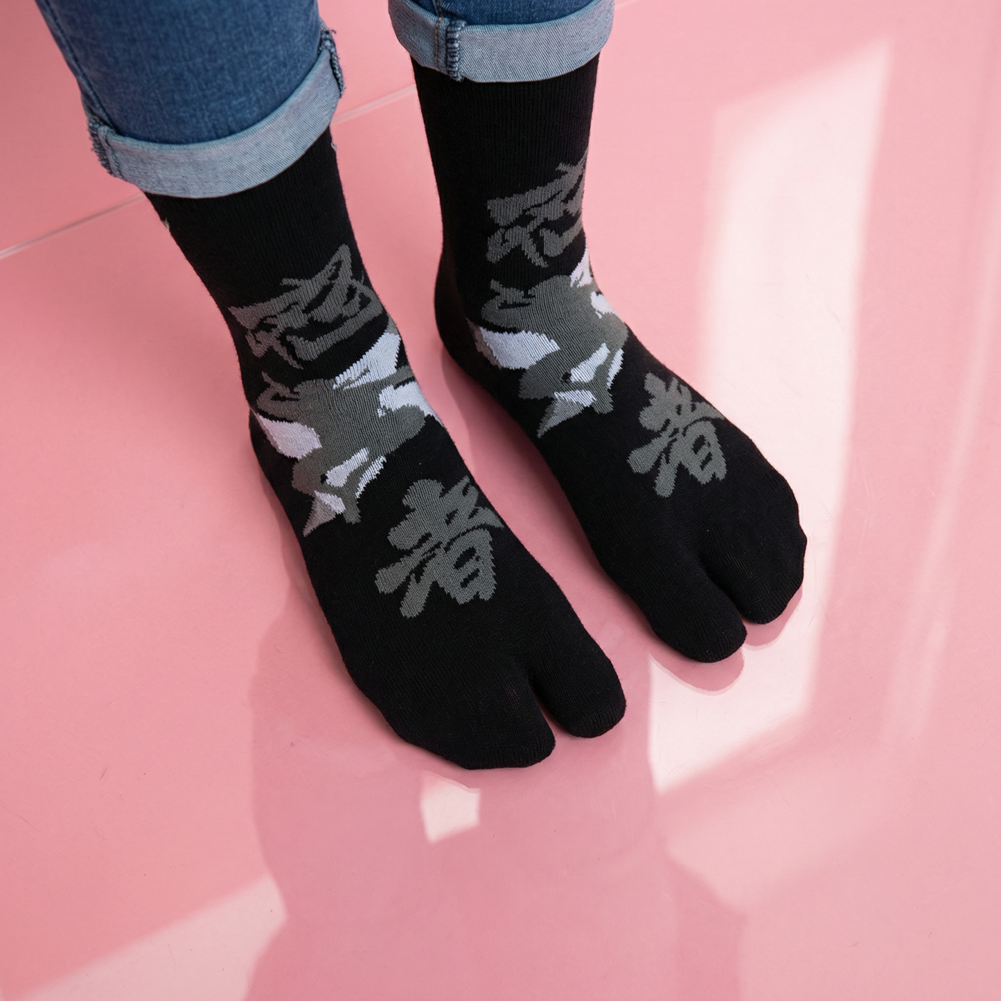 Black Ninja Split Toe Tabi Socks | Japanese Style Big Toe Crew Socks for Sandals & Flip Flops